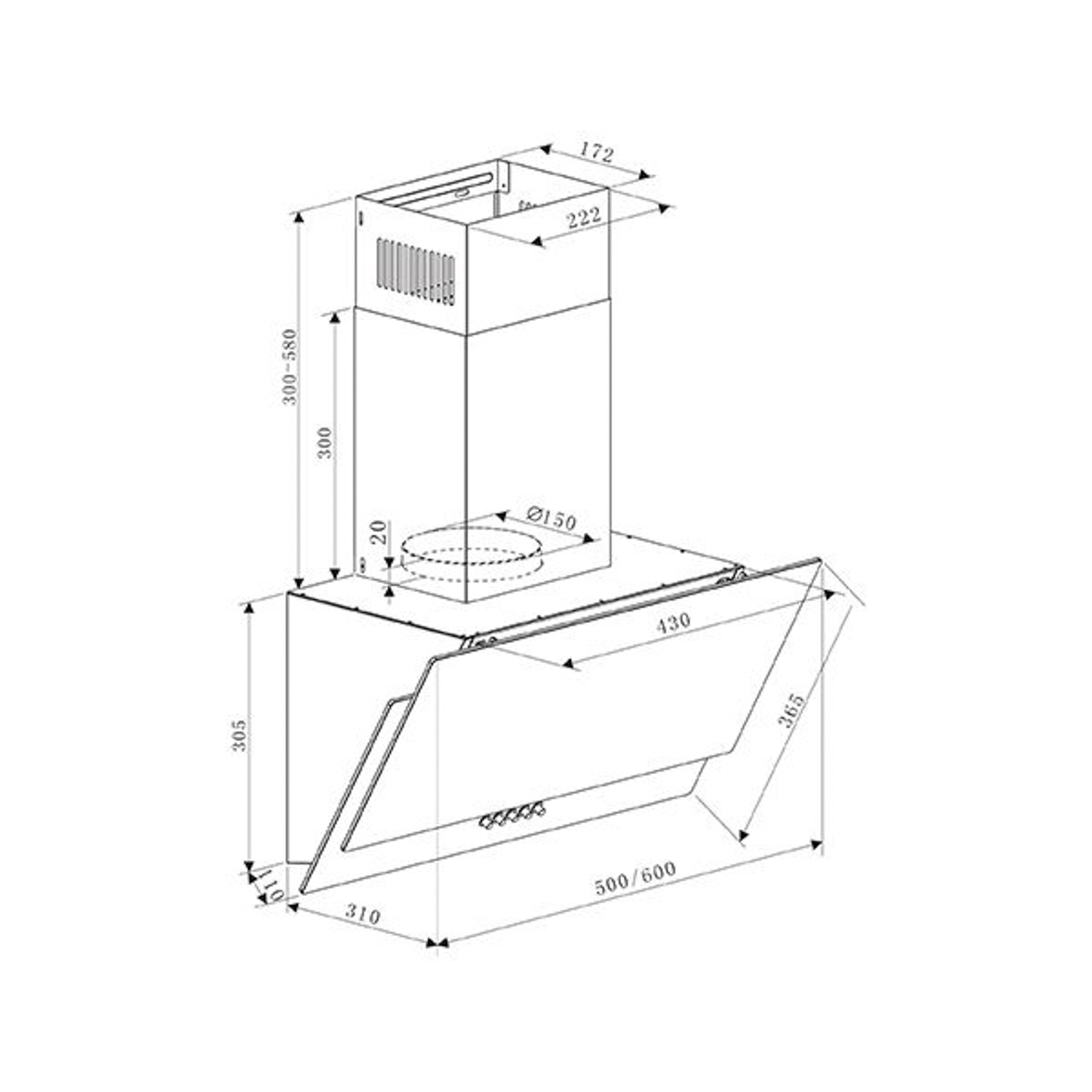 Вытяжка кухонная "making Oasis everywhere" NC-50W наклонная белая *1