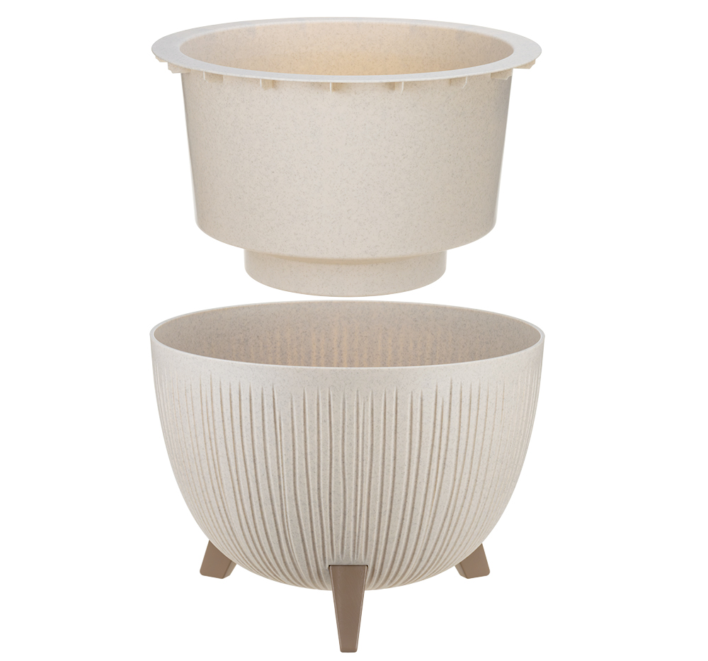 Кашпо пластм. "Петалис" 12л d верха 350мм h255мм со вставкой Беж. мрамор М3255 ("М-Пластика") *1/3