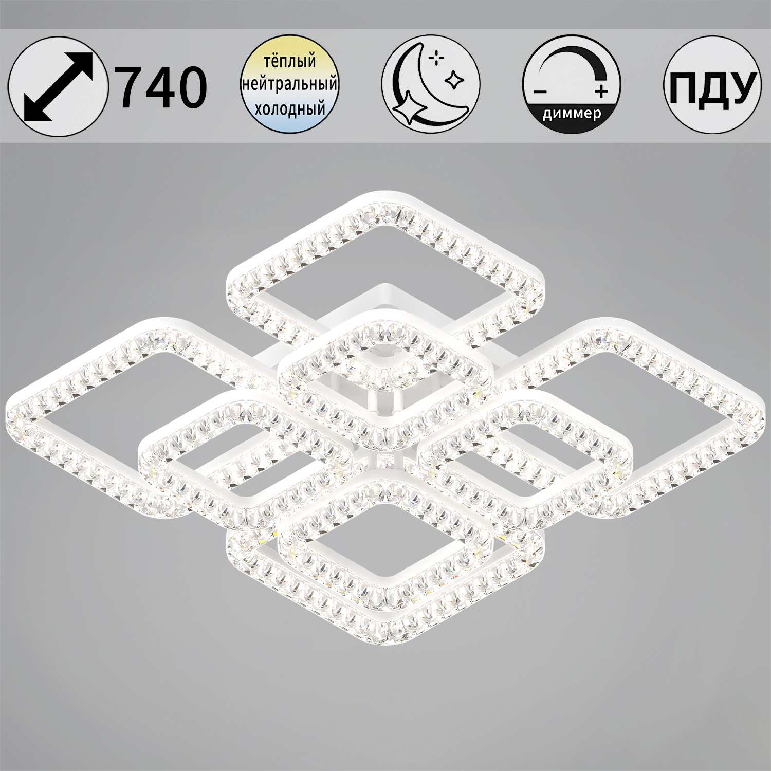 Светильник потолочный светодиодный 09848-0.3-4+4B WH LED 3000/4200/6200К ПДУ+диммер S=34м2  *1