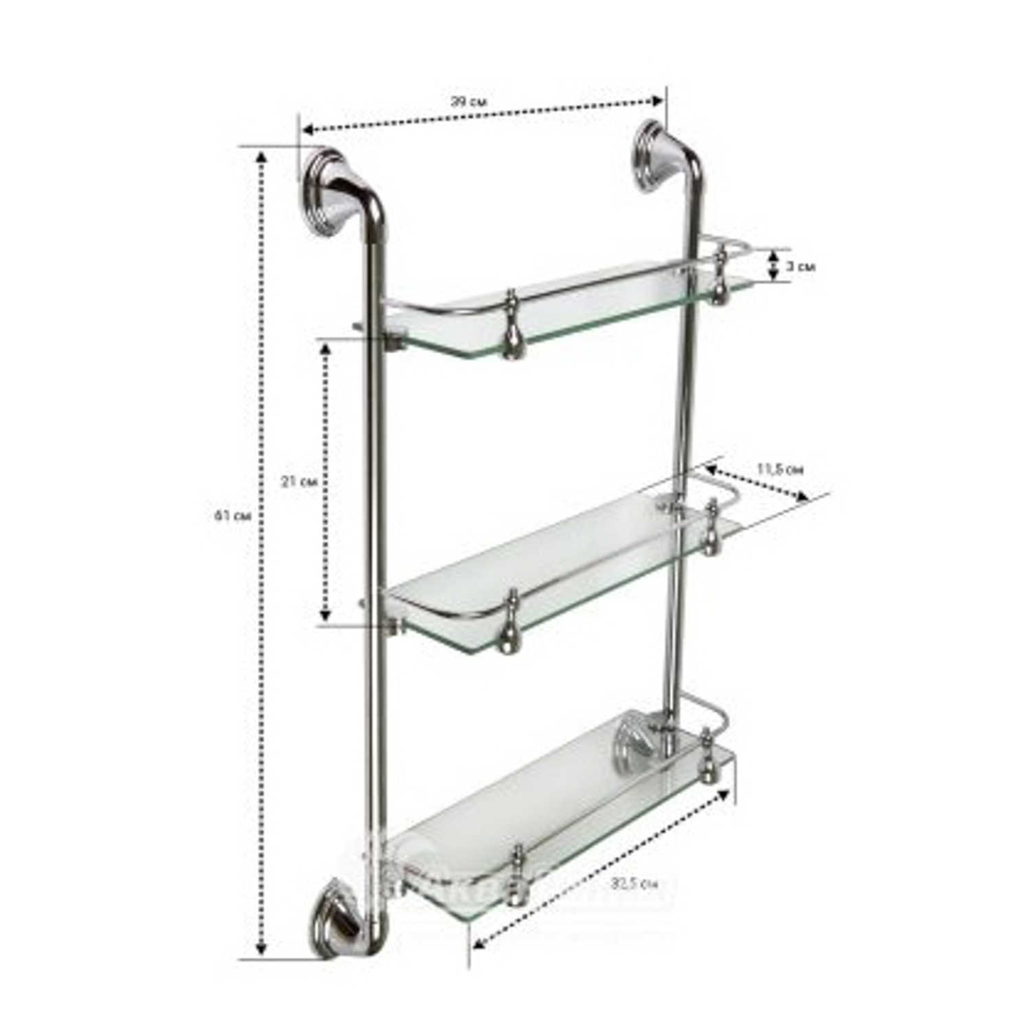 Полка стеклянная с бортиком тройная 3113