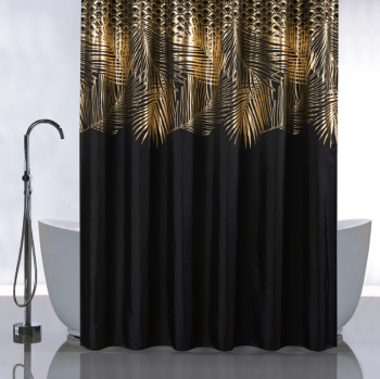 Штора  для ванной "Санакс" п/эстер 180*180см "Золотые перья на черном" без колец 01-107 *1/24