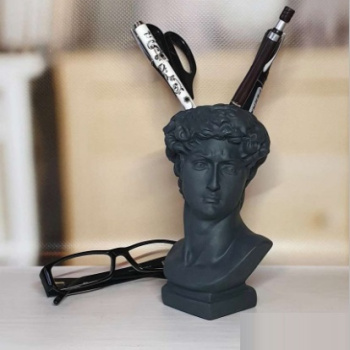 Кашпо гипсовое "Давид" 0,71л 100х85мм h160мм Антрацит металлик ("VipSet") *1/6