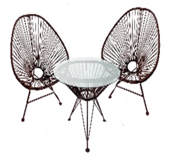 Набор дачной мебели "Ракушка" мини, стол (стекло) 50 см+2 кресла (до 90 кг), полиротанг коричневый*1