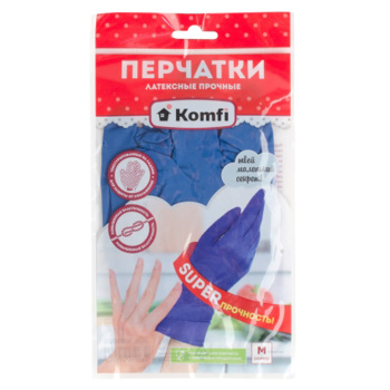Перчатки латексные прочные M (средний) 1пара Синие HB002G "Komfi" *12/144