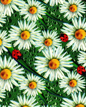 яяяКлеёнка на тканевой основе "Этюд" "Ромашковая поляна" на зелен.  шир.1,25м 430/3 "Колорит" *25