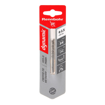 Сверло по металлу 2,50*57/30мм HSS-G P6M5 (2шт) блистер арт.675025 DYNAMIC RENNBOHR *10/40/640