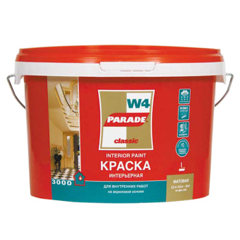 Краска акриловая 5 л для дома и офиса PARADE W4, белая база А, моющаяся, машинная колеровка