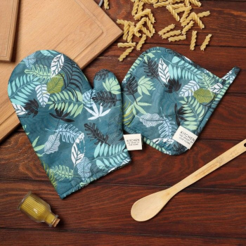 Набор прихваток Папоротник варежка-прихватка 20х28см, прихватка 19х19см 80%хлопок, 20%п/э  Этель *1