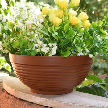 Кашпо пластм. "Парма" 9л d верха 340мм h140мм Терракот "5plast.ru" *1/10