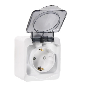 Розетка "Этюд" ОП 1-мест. белая с з/к з/ш влагозащ. IP44 РА16-044 *1/12