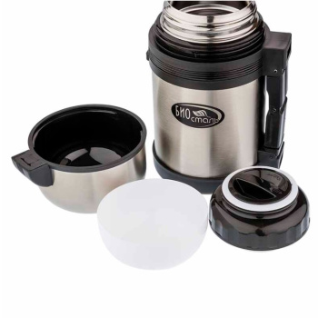 Термос нерж."Биосталь" 1,0л Узк./Шир.горло 2 чашки, складыв. ручка NG-1000-1 *1/12