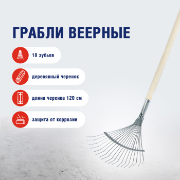 Грабли веерные, 18 зубьев, с черенком Грабли веерные, 18 зубьев, с черенком