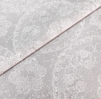 Клеёнка на тканевой основе "Shine" "Кружевные салфетки" серый фон шир.1,37м GW-21708 "Great Way" *20