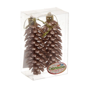 Набор елочных игрушек "Шишки блестящие", 9 см, 2 шт., шампань