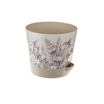 Кашпо пластм. "Ника Деко" 0,8л d верха 120мм h110мм с поддоном, прикорн.полив "Нарциссы"М3076 *1/27