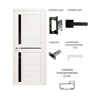 Комплект ЦАРГИ ПВХ Даллас дуб белый,черный лакобель 900 мм (дверь+погонаж+фурнитура) *1