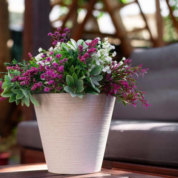 Кашпо пластм. "Конус Эко" 5,2л d верха225мм h205мм,съем дрен.решетка Слон.кость "5plast.ru *1/9